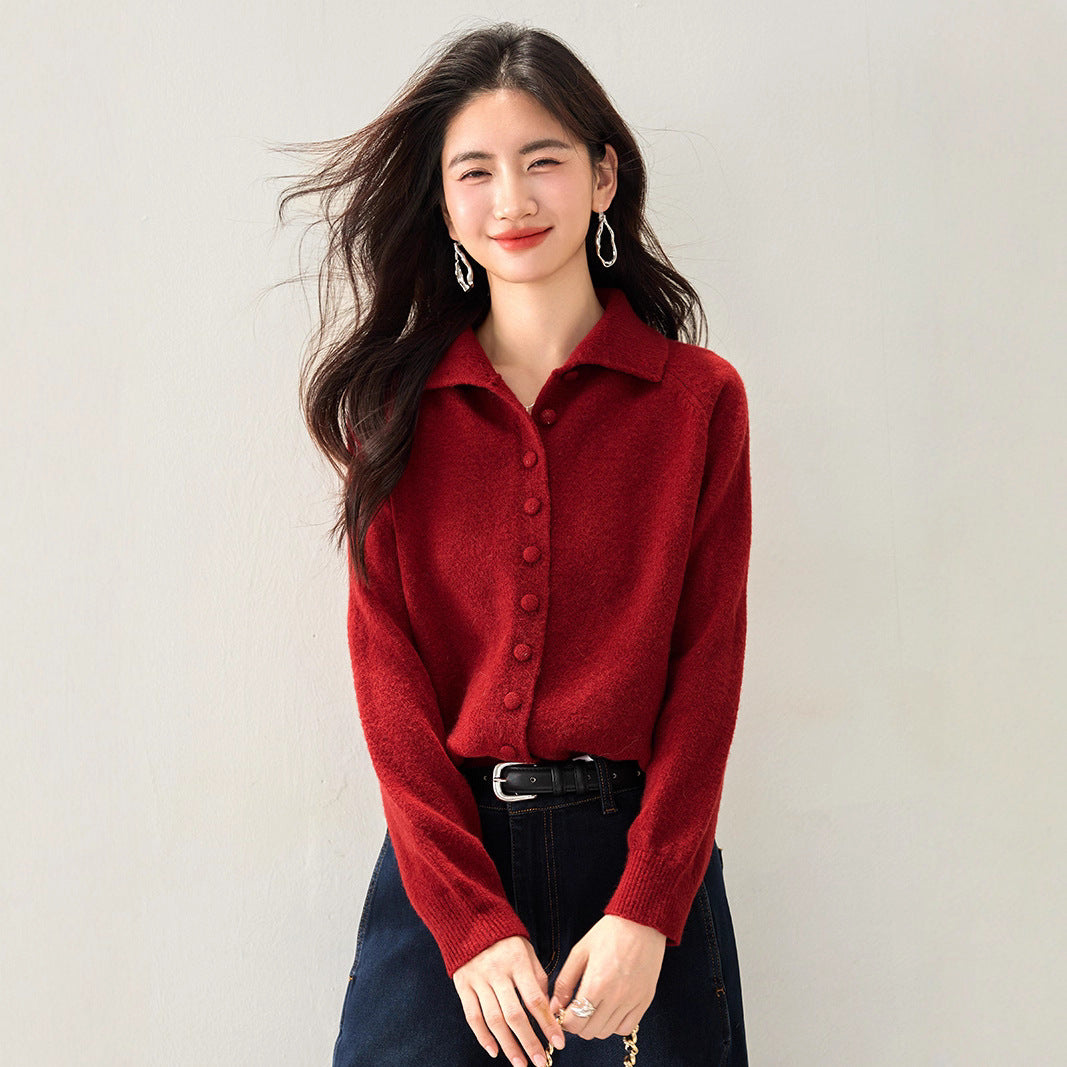 High Neck Knit Cardigan Women Retro  Style Lazy Fashion Loose Sweater Coat