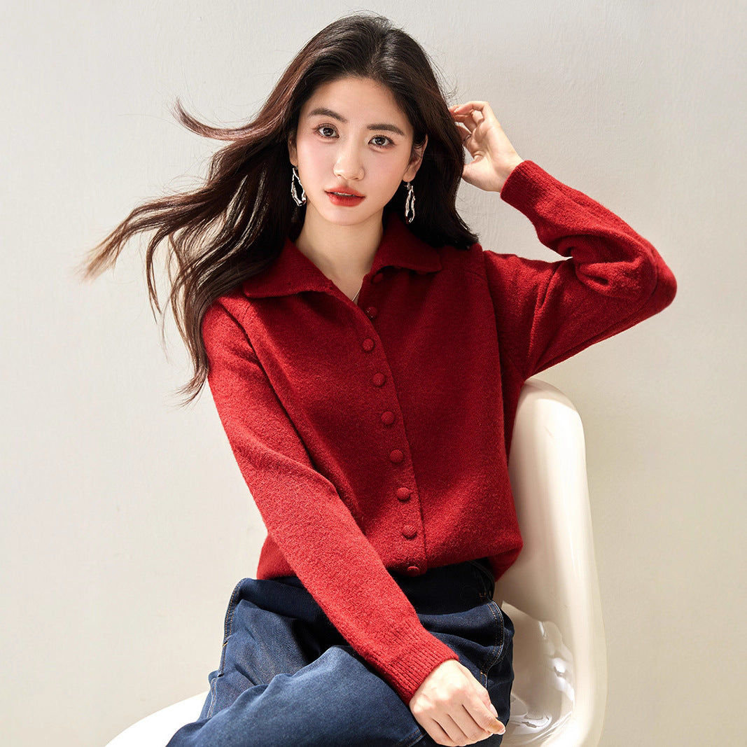 High Neck Knit Cardigan Women Retro  Style Lazy Fashion Loose Sweater Coat