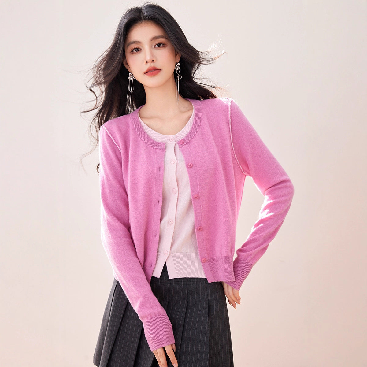 Faux Two-Piece Patchwork Long Sleeve Knit Cardigan Coat for Women, Early Autumn Design Sense, Unique Color-Blocking, Soft and Cozy Outerwear Top