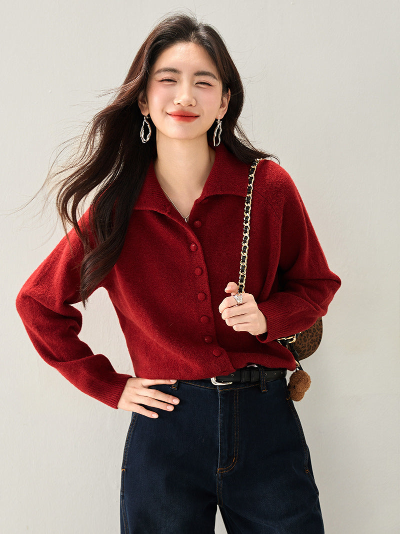 High Neck Knit Cardigan Women Retro  Style Lazy Fashion Loose Sweater Coat