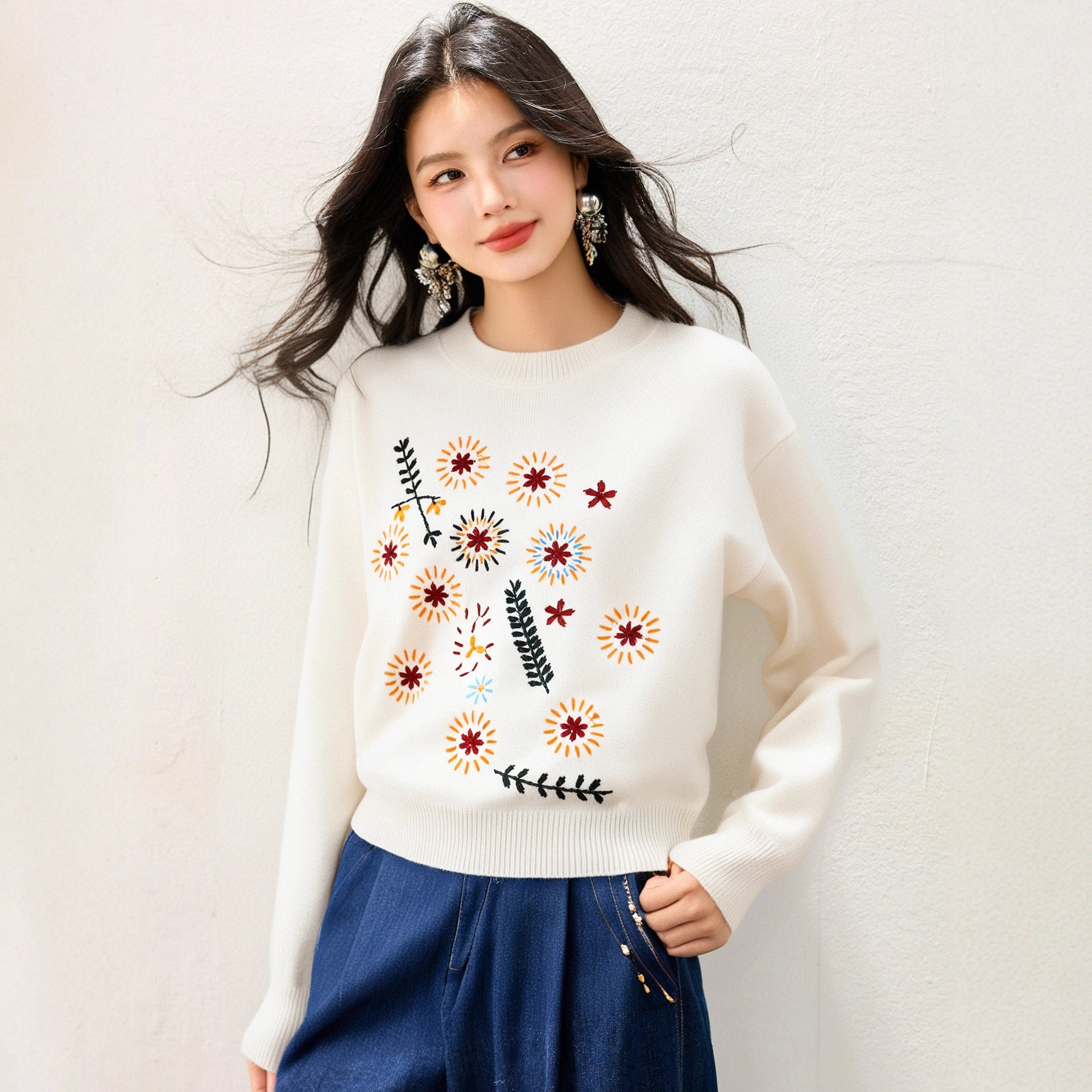 Vintage  Style Casual Versatile Knitwear Sweater Women Fashion Elegant Unique Beautiful Top