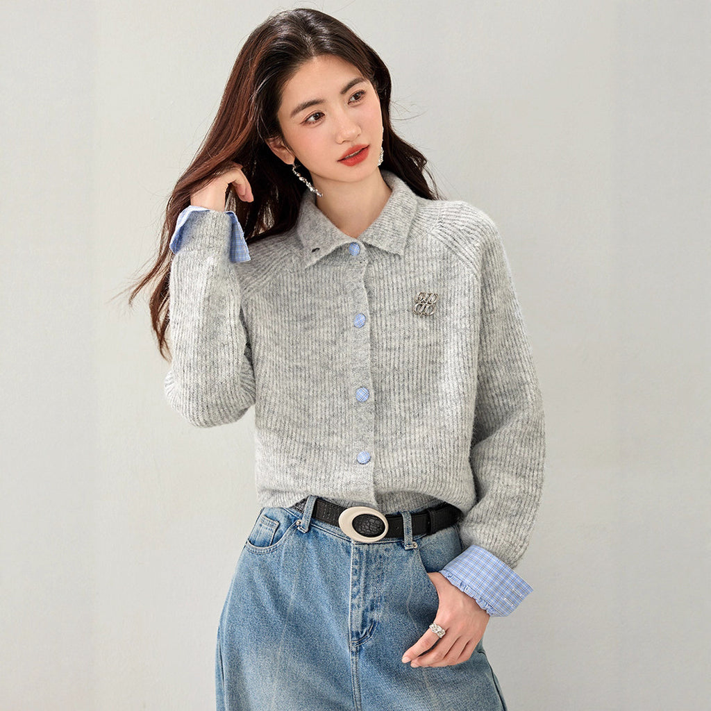 Laziness Feel Knitted Cardigan Women French Chic Style Soft Skin-Friendly Flower Gray Sweater Top