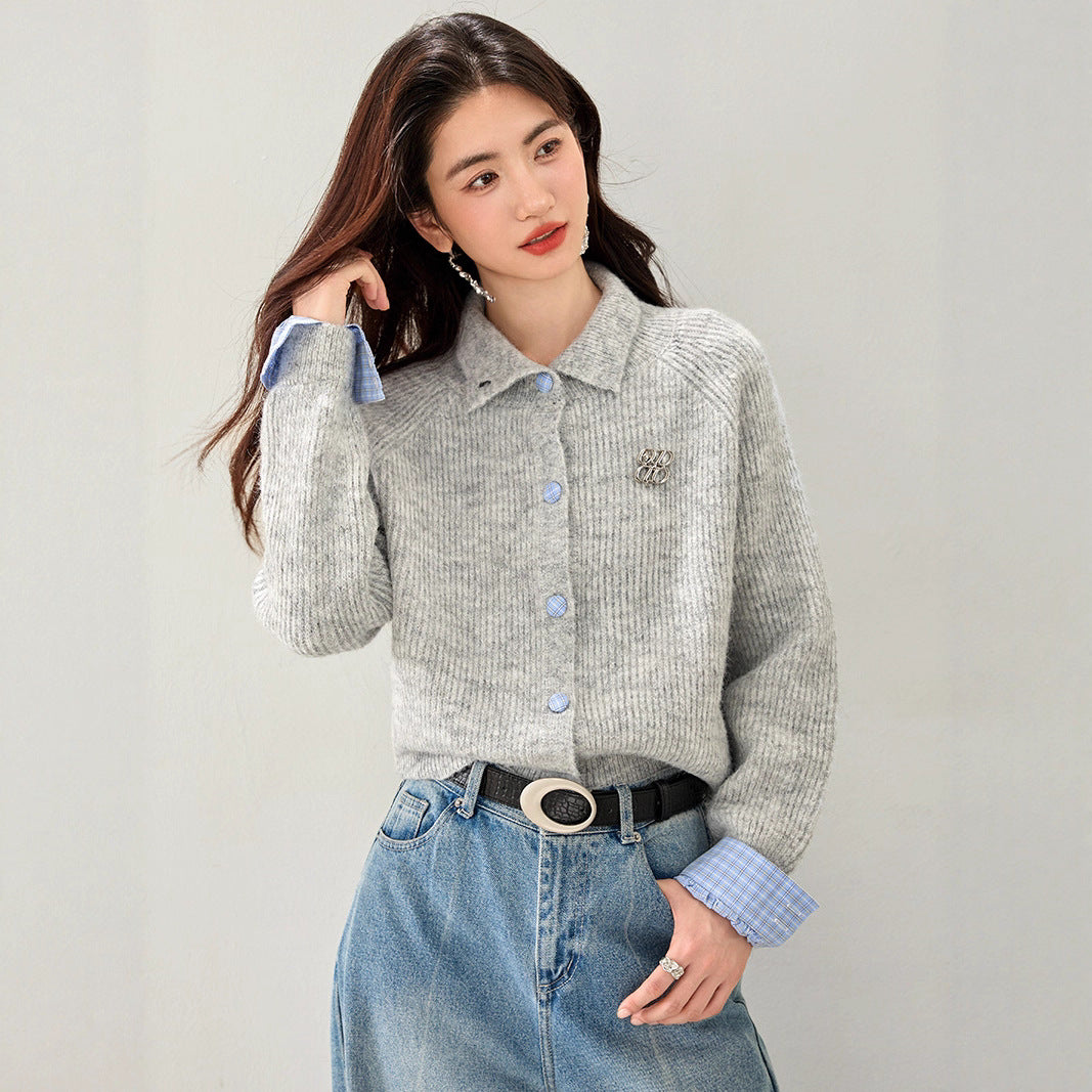 Laziness Feel Knitted Cardigan Women French Chic Style Soft Skin-Friendly Flower Gray Sweater Top