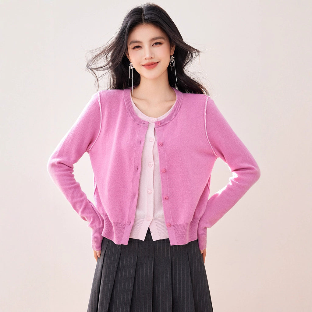Faux Two-Piece Patchwork Long Sleeve Knit Cardigan Coat for Women, Early Autumn Design Sense, Unique Color-Blocking, Soft and Cozy Outerwear Top