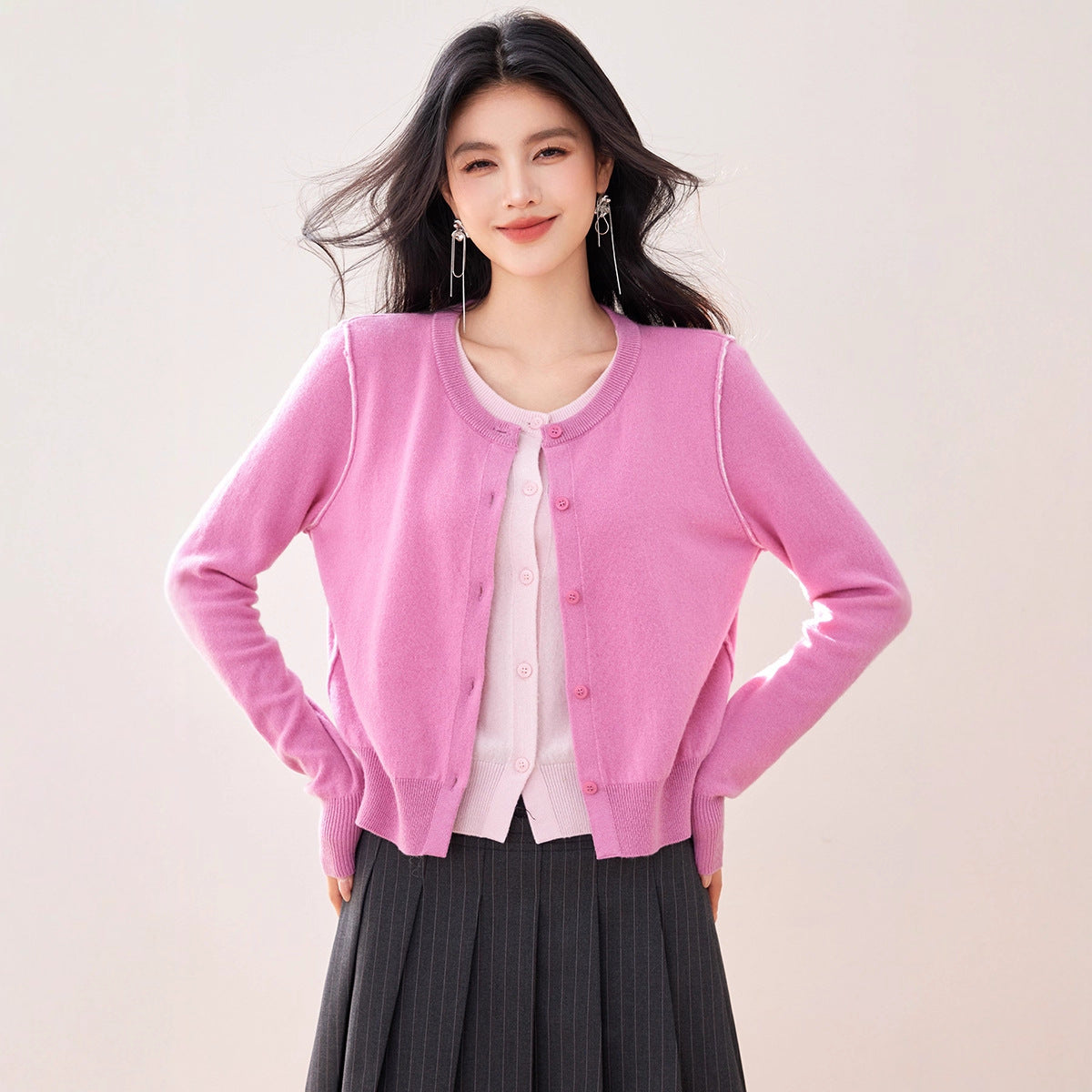 Faux Two-Piece Patchwork Long Sleeve Knit Cardigan Coat for Women, Early Autumn Design Sense, Unique Color-Blocking, Soft and Cozy Outerwear Top