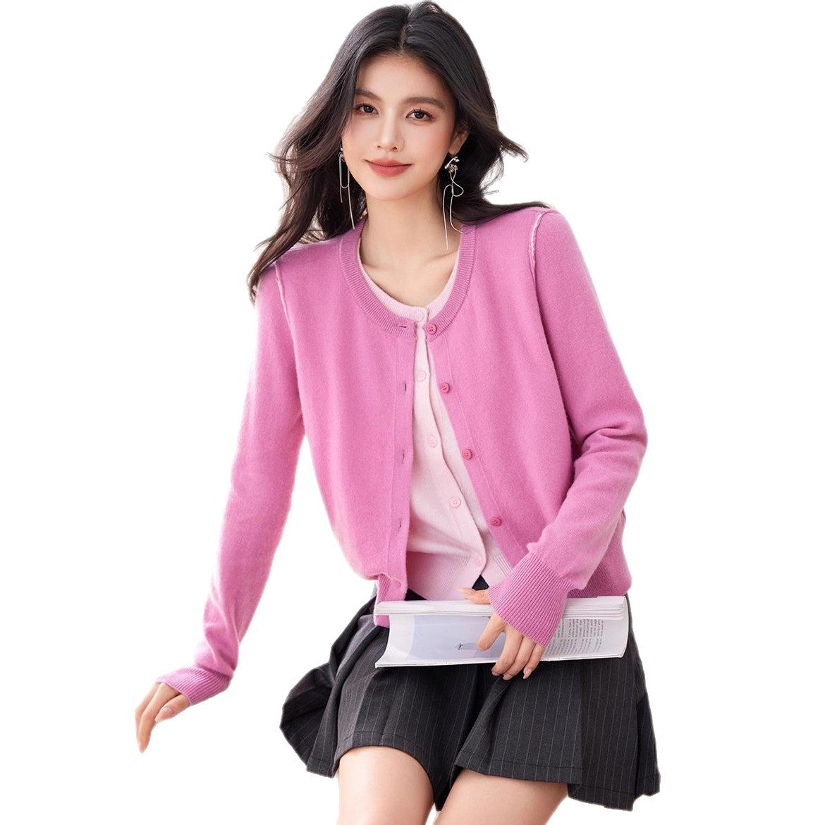 Faux Two-Piece Patchwork Long Sleeve Knit Cardigan Coat for Women, Early Autumn Design Sense, Unique Color-Blocking, Soft and Cozy Outerwear Top