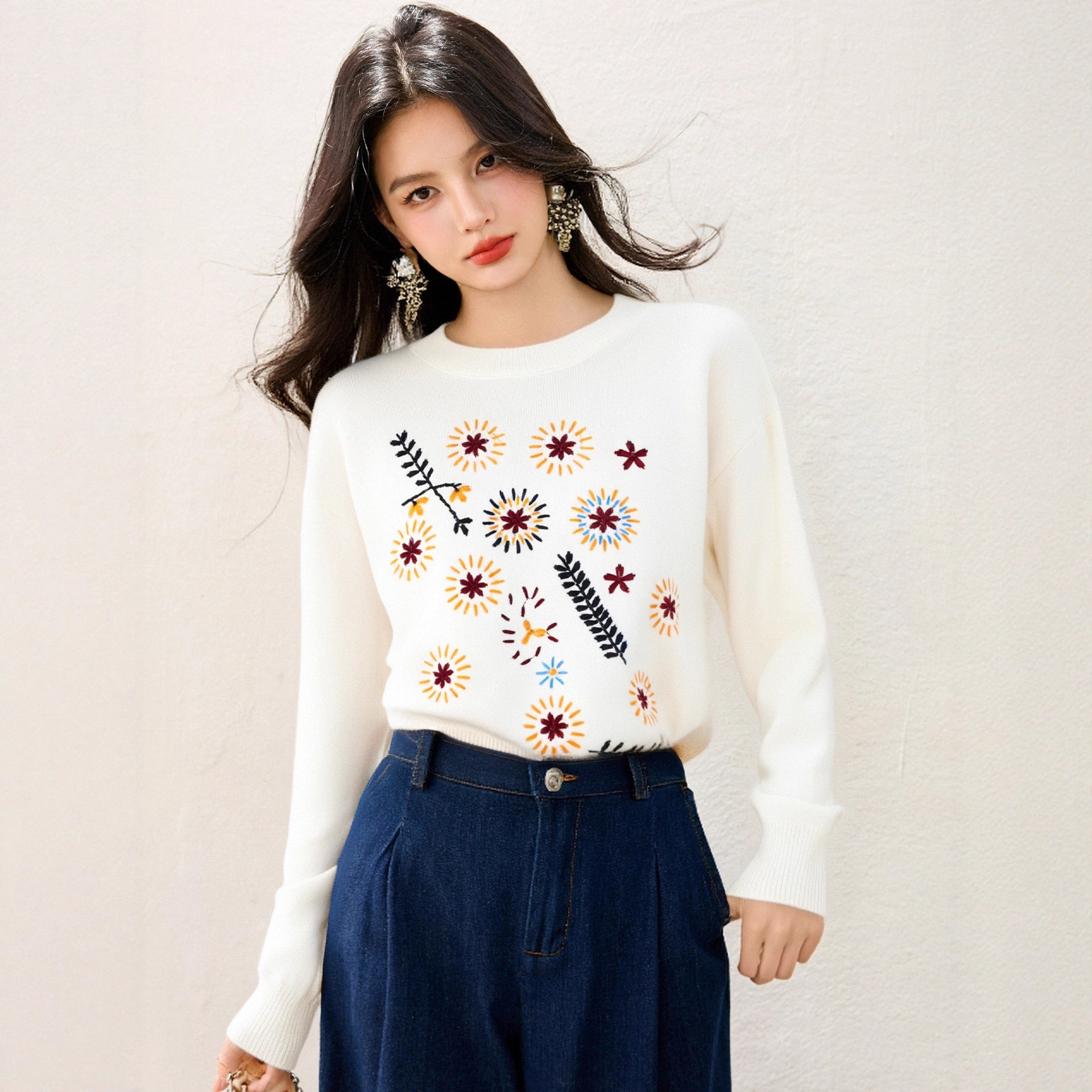 Vintage  Style Casual Versatile Knitwear Sweater Women Fashion Elegant Unique Beautiful Top