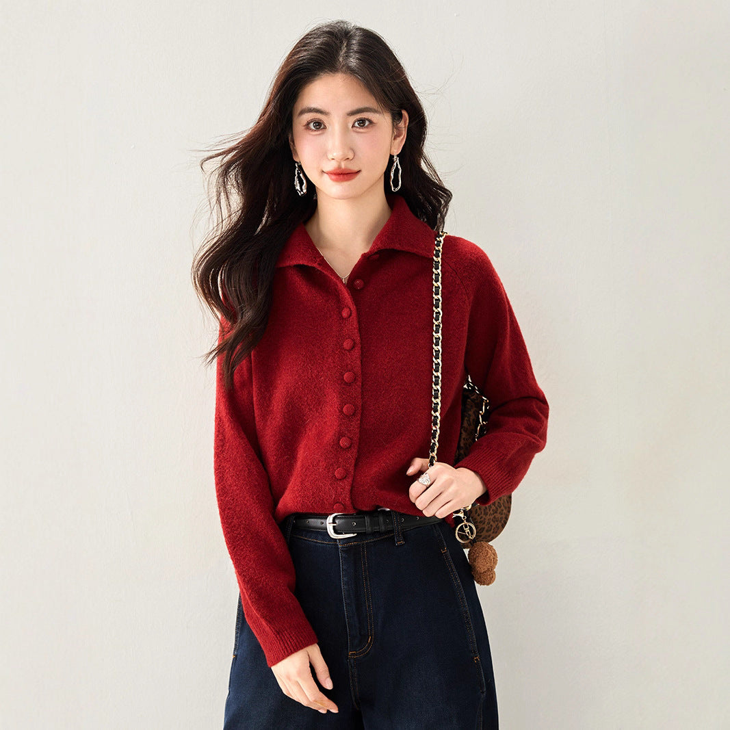 High Neck Knit Cardigan Women Retro  Style Lazy Fashion Loose Sweater Coat