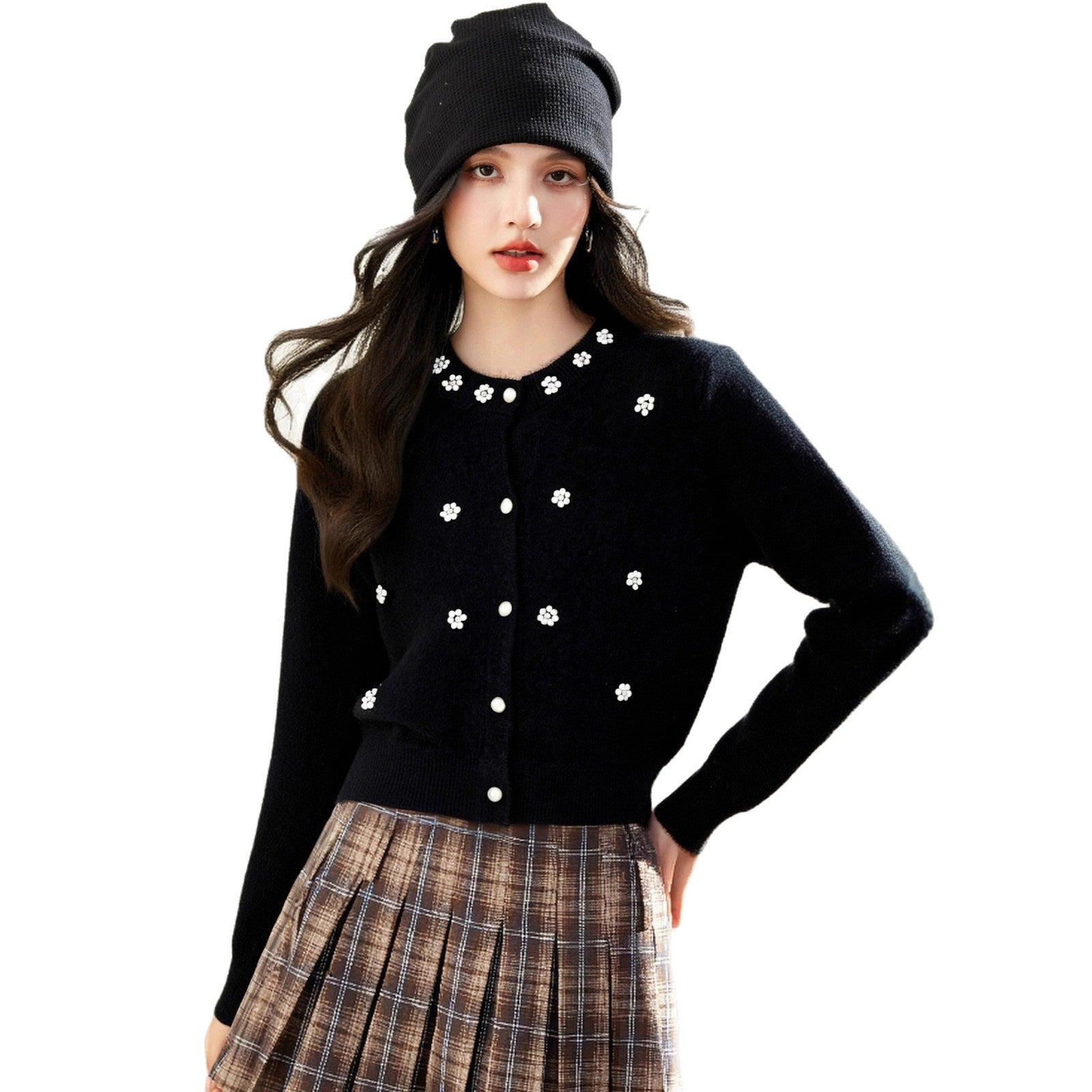 Long Sleeve Knit Cardigan Women Autumn Winter Fashion Heavy Embellished Beaded Sequined Versatile Slim Fit Sweater Unique Soft sweater Top