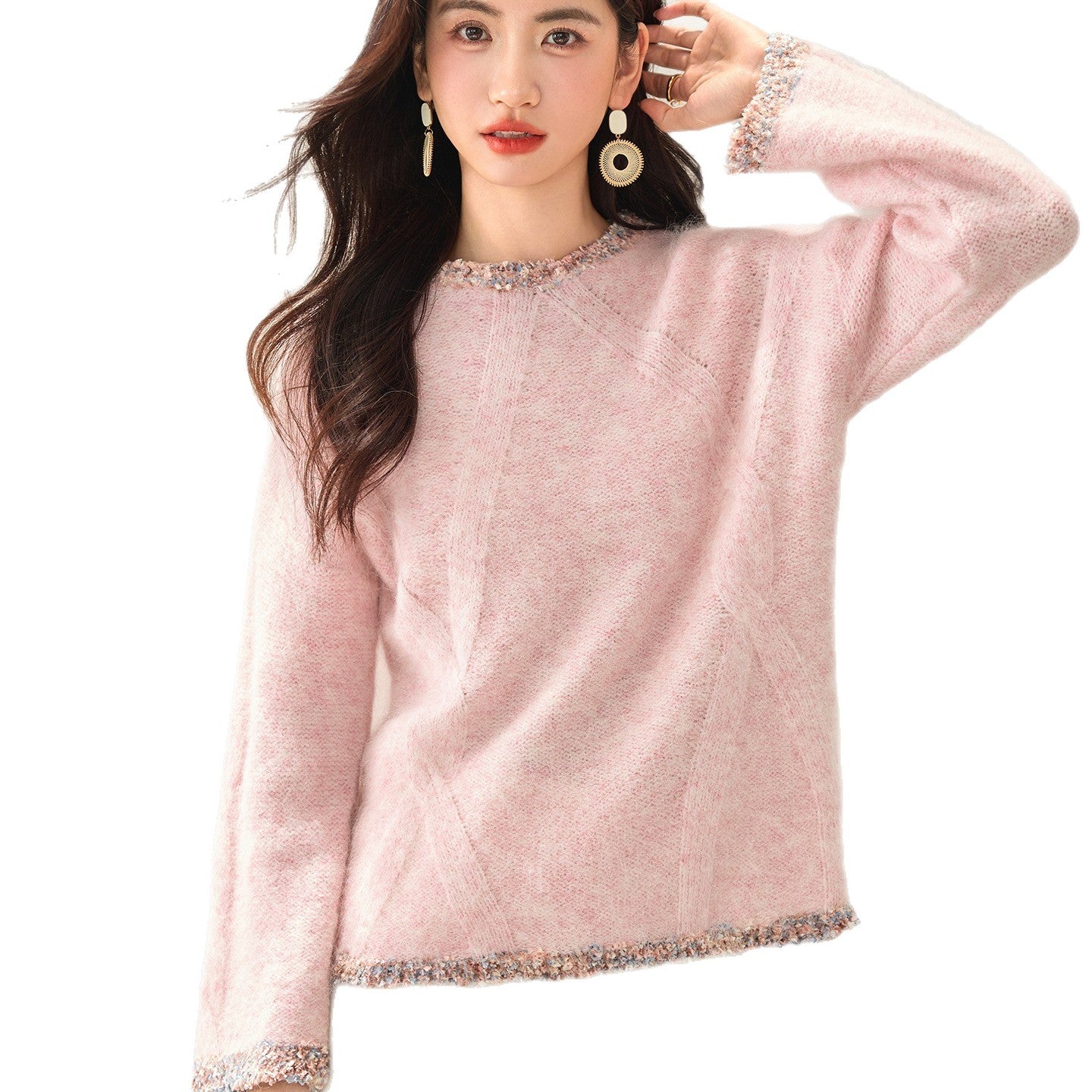 Fashion Round Neck Long Sleeve Knit Sweater for Women Autumn Casual Versatile Slim Fit Outerwear Top