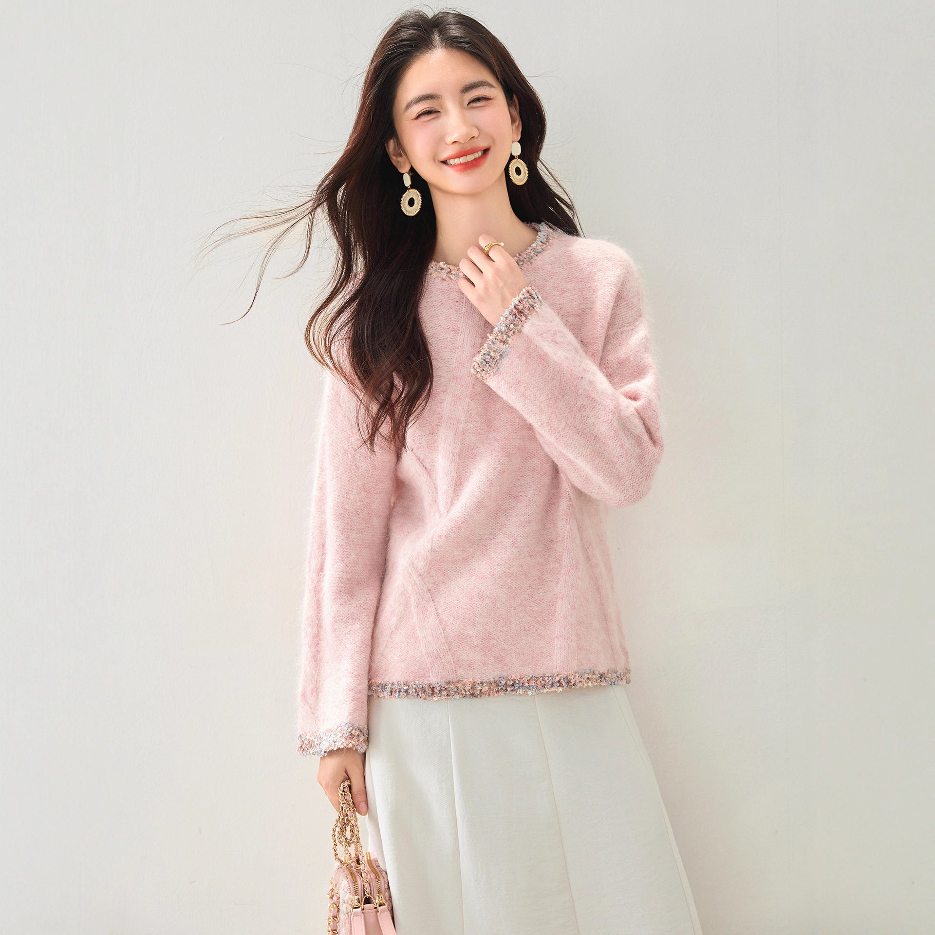 Fashion Round Neck Long Sleeve Knit Sweater for Women Autumn Casual Versatile Slim Fit Outerwear Top