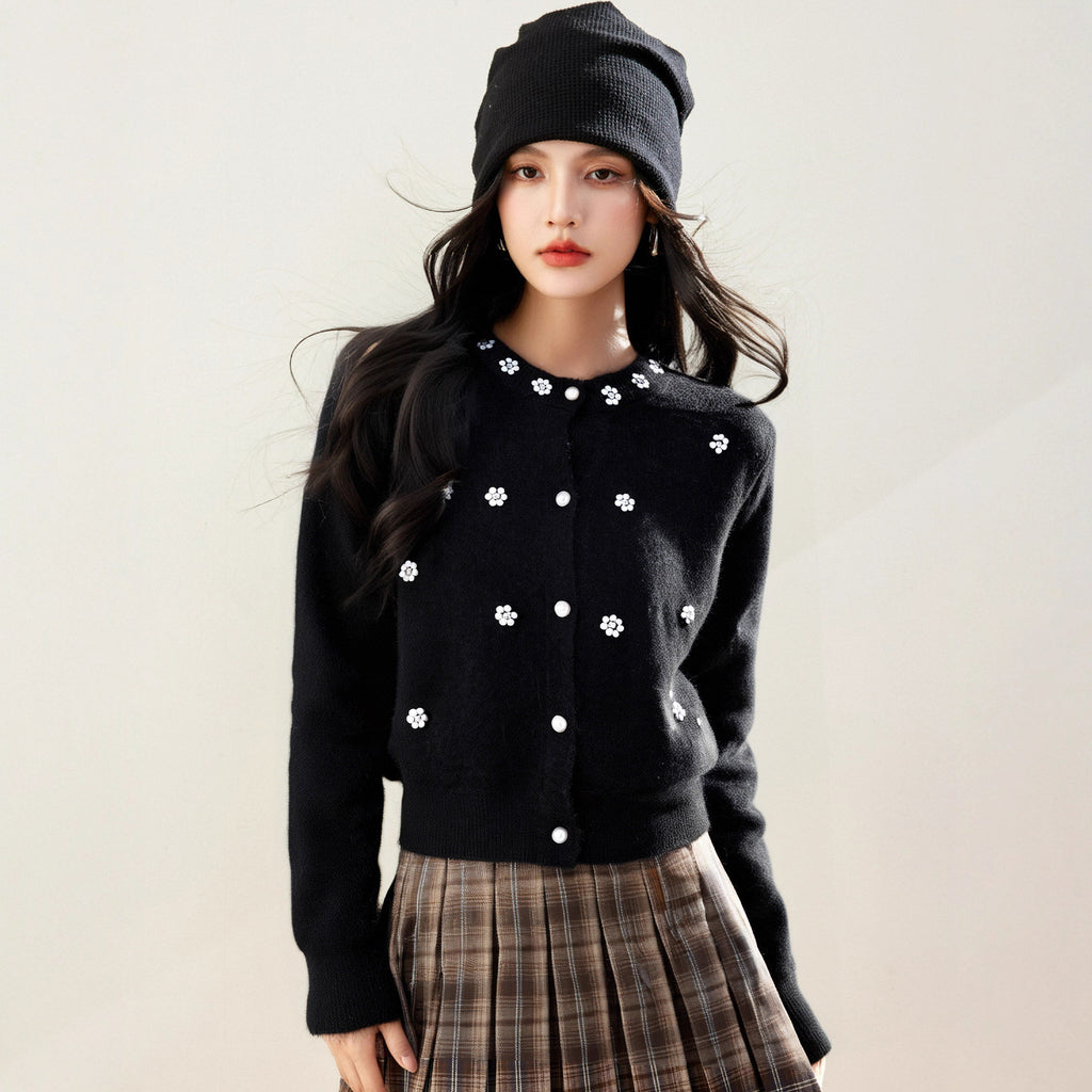Long Sleeve Knit Cardigan Women Autumn Winter Fashion Heavy Embellished Beaded Sequined Versatile Slim Fit Sweater Unique Soft sweater Top