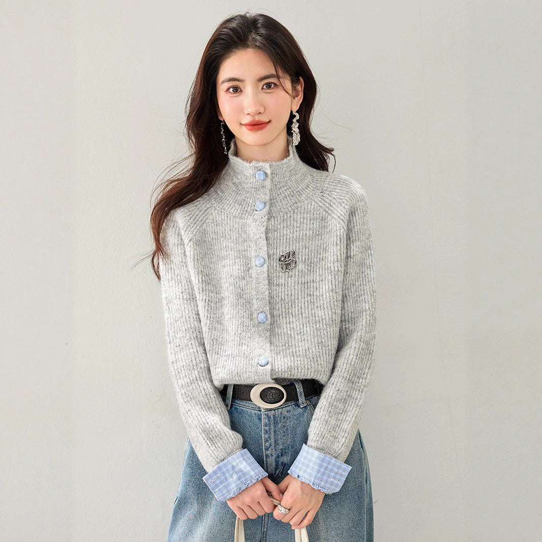 Laziness Feel Knitted Cardigan Women French Chic Style Soft Skin-Friendly Flower Gray Sweater Top