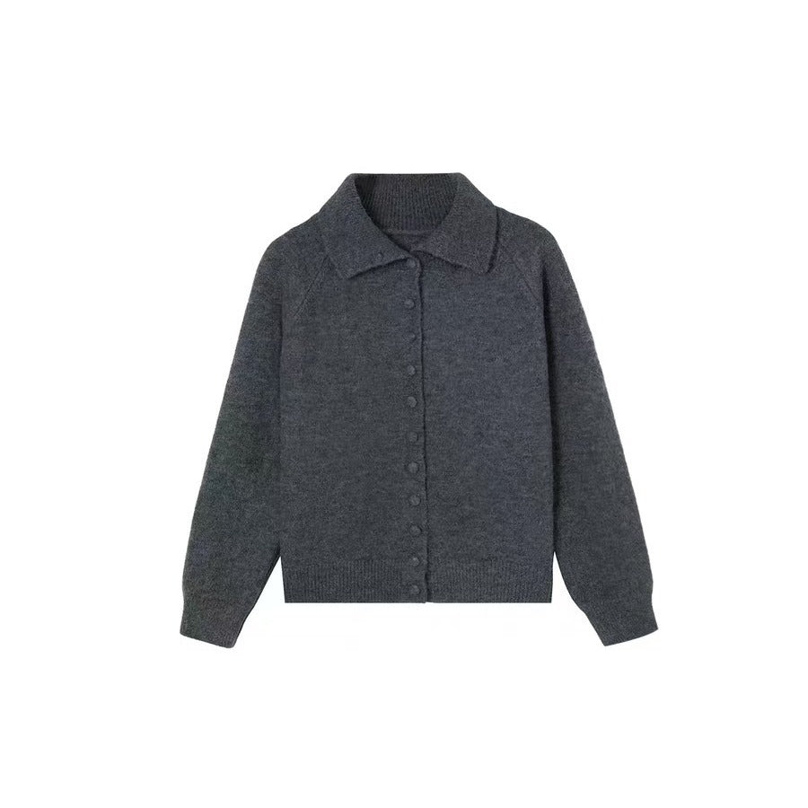 High Neck Knit Cardigan Women Retro  Style Lazy Fashion Loose Sweater Coat