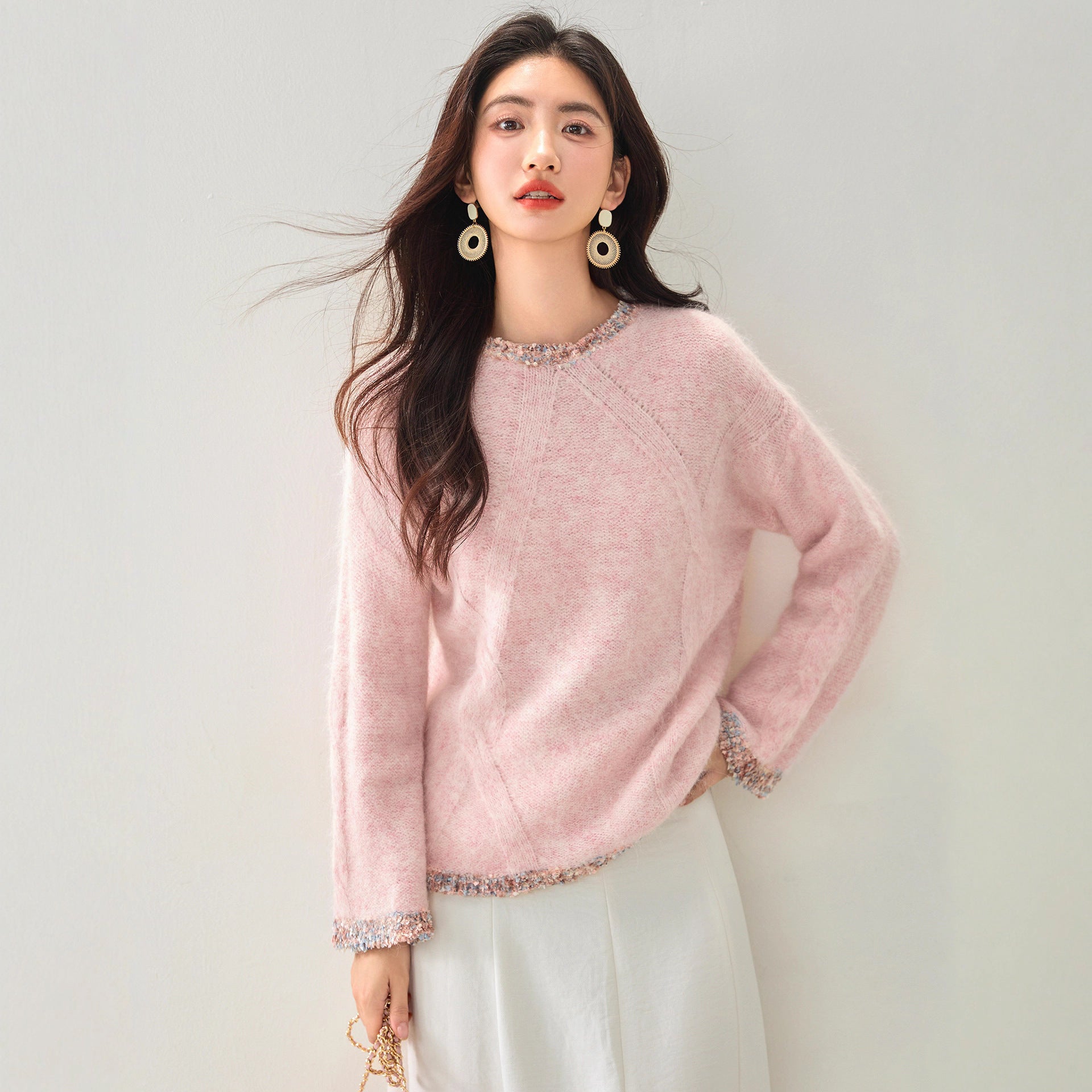 Fashion Round Neck Long Sleeve Knit Sweater for Women Autumn Casual Versatile Slim Fit Outerwear Top