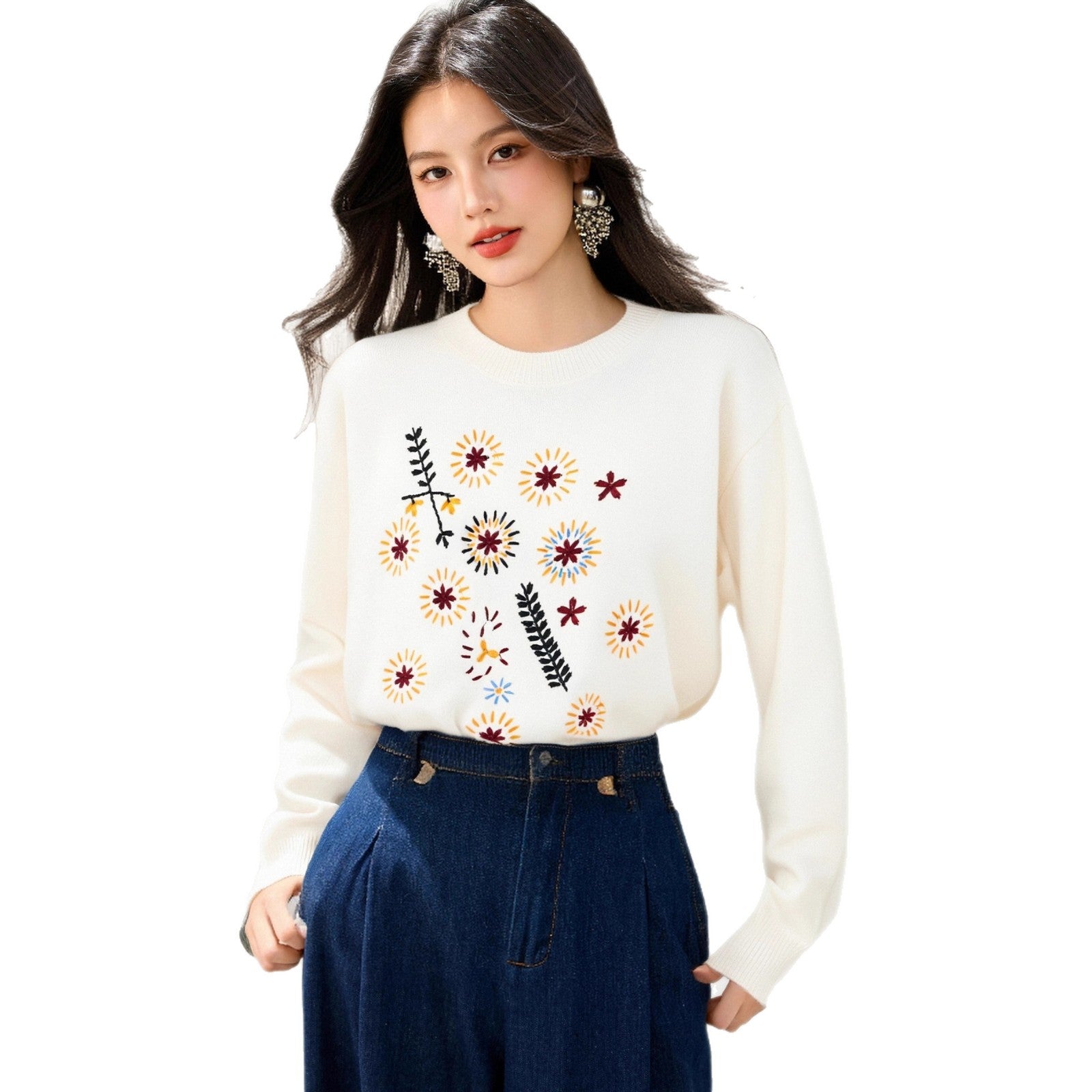 Vintage  Style Casual Versatile Knitwear Sweater Women Fashion Elegant Unique Beautiful Top