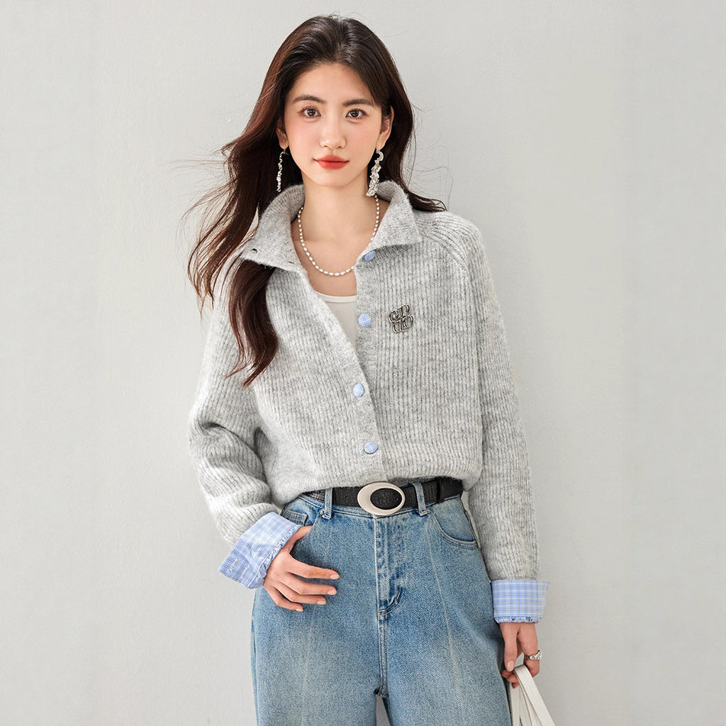 Laziness Feel Knitted Cardigan Women French Chic Style Soft Skin-Friendly Flower Gray Sweater Top