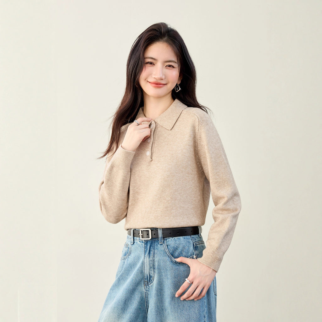 Style Early Autumn Knitwear Women's Polo Neck Thick Long Sleeve Sweater Short Crop Top for Petite Women