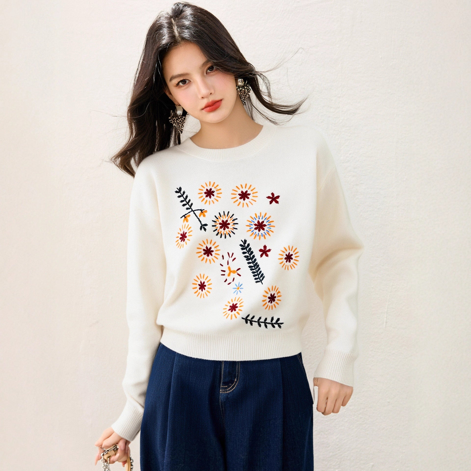 Vintage  Style Casual Versatile Knitwear Sweater Women Fashion Elegant Unique Beautiful Top