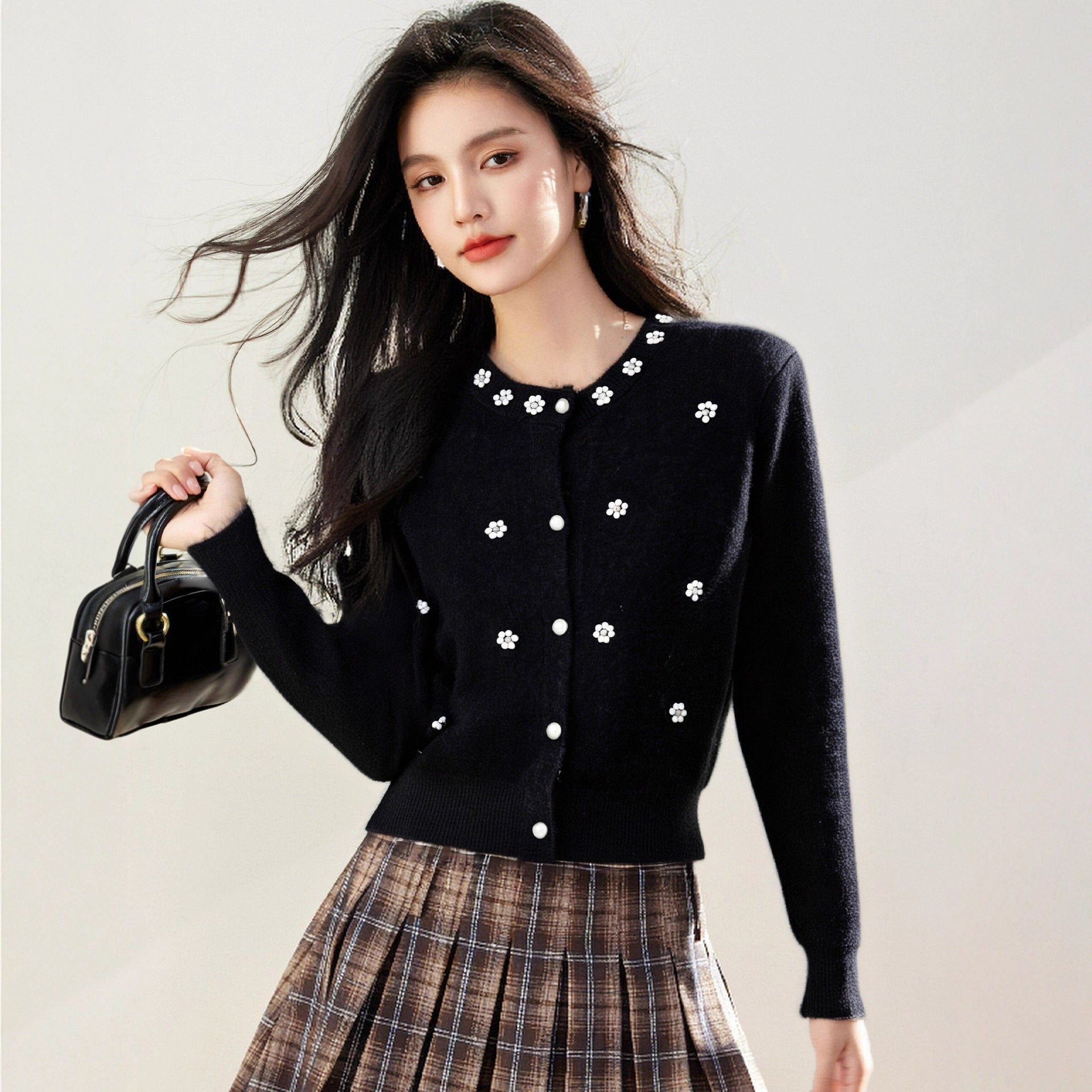Long Sleeve Knit Cardigan Women Autumn Winter Fashion Heavy Embellished Beaded Sequined Versatile Slim Fit Sweater Unique Soft sweater Top