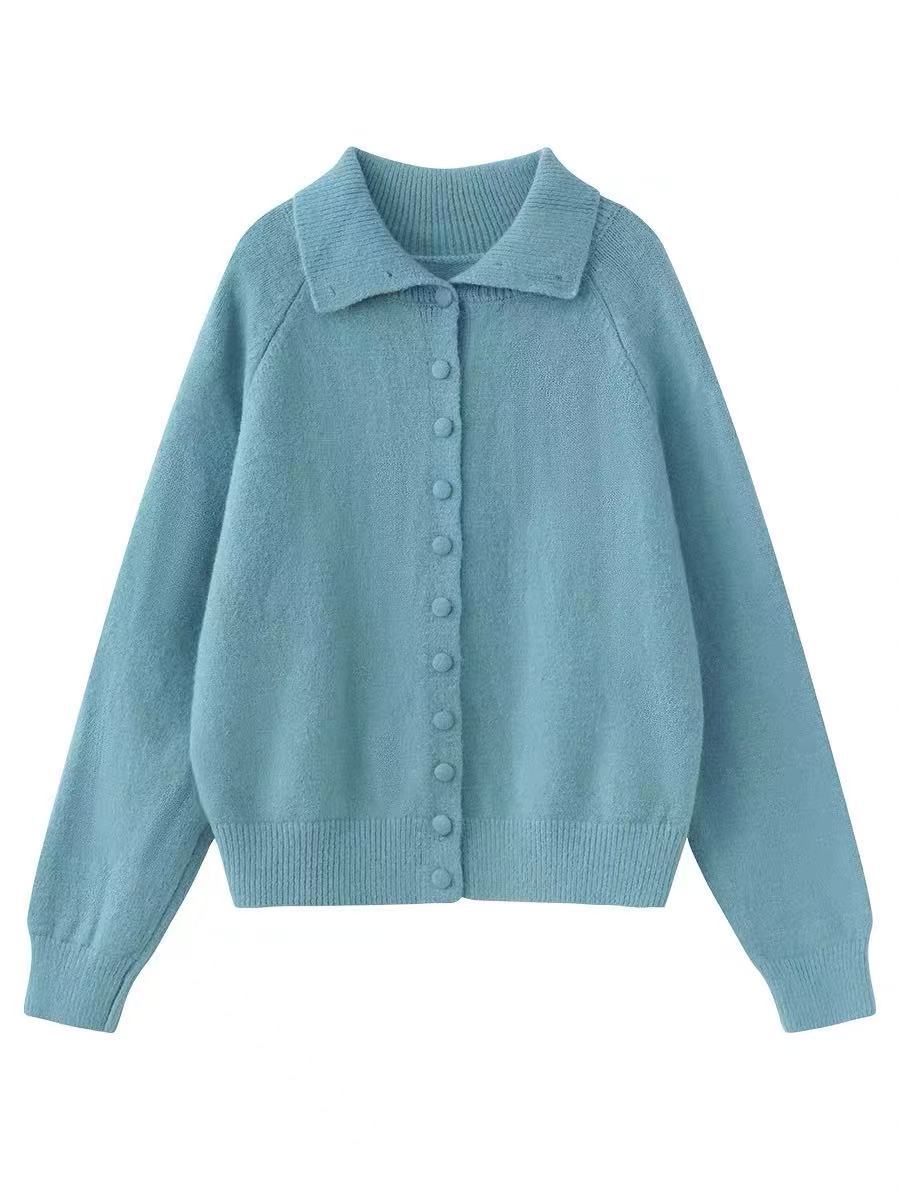 High Neck Knit Cardigan Women Retro  Style Lazy Fashion Loose Sweater Coat